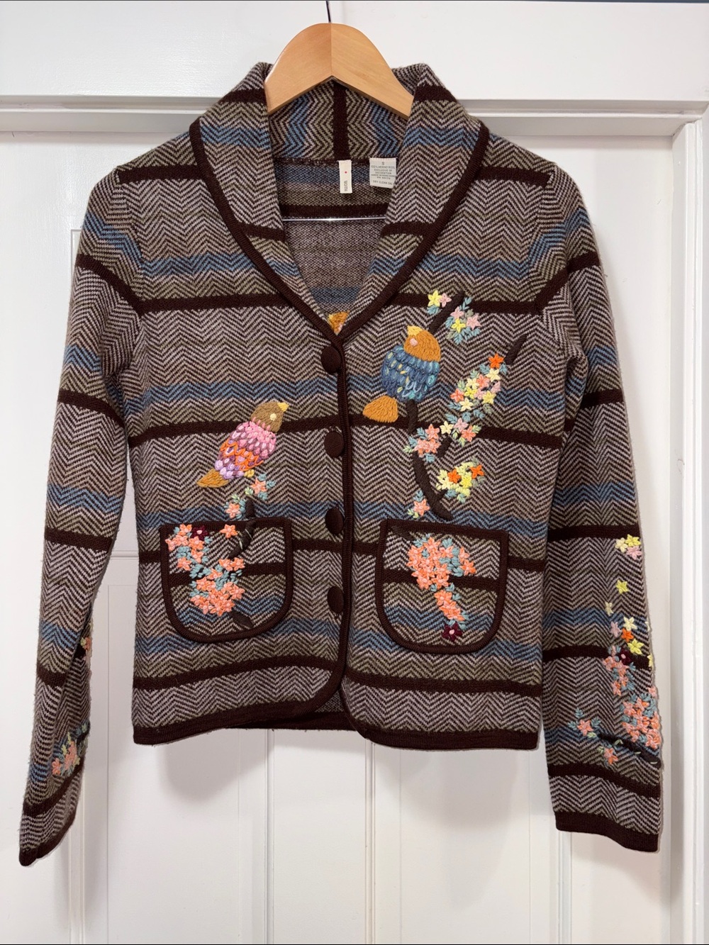 Moth Embroidered Wool Cardigan